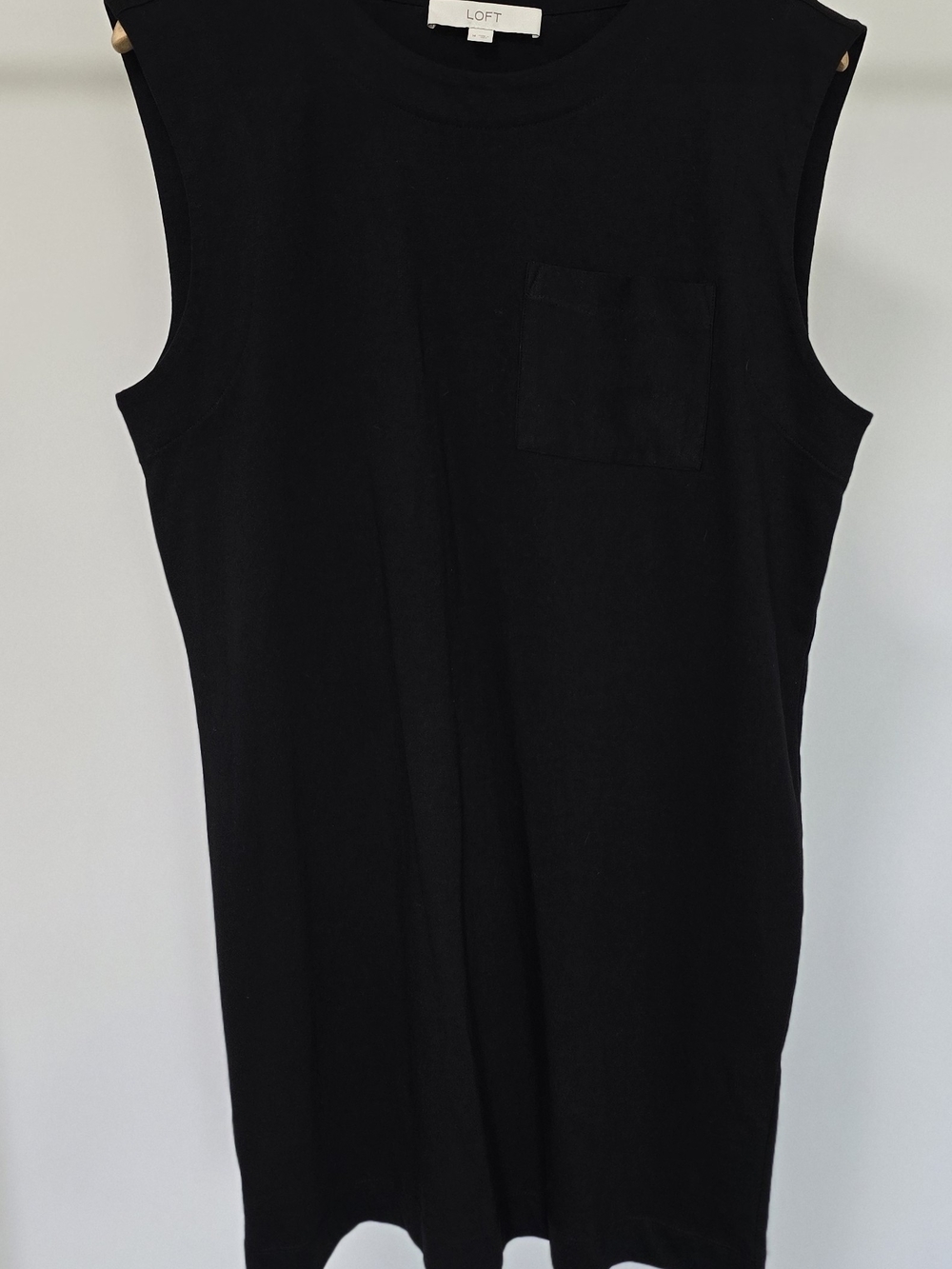 LOFT Black Sleeveless Shift Dress with Chest Pocket